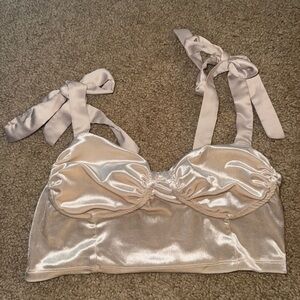 Garage Satin Cream Tie-Strap Top